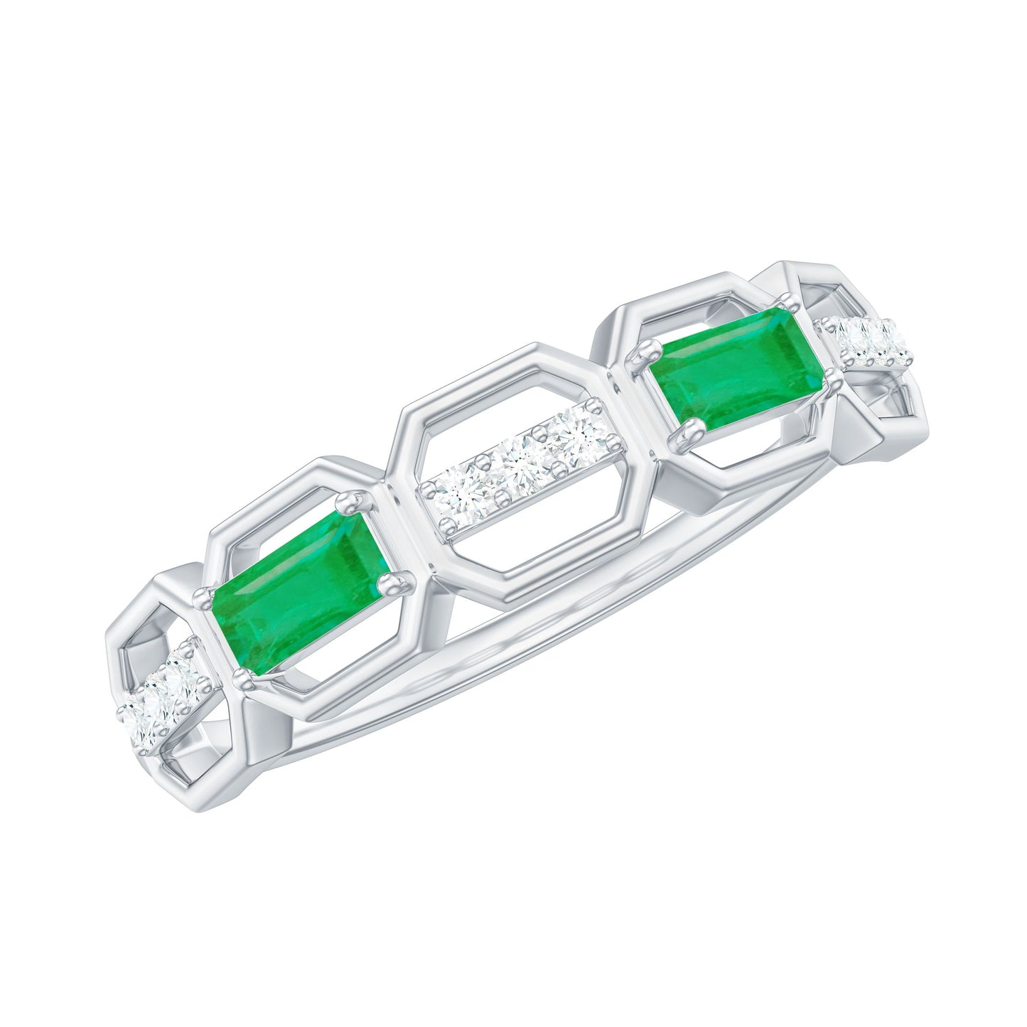 Natural Baguette Emerald Diamond Anniversary Band Ring in East West Style