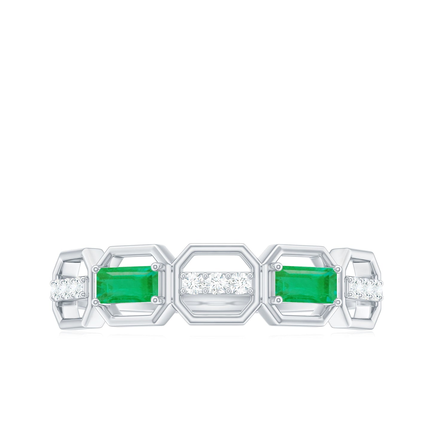 Natural Baguette Emerald Diamond Anniversary Band Ring in East West Style