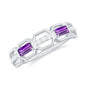 Natural Baguette Amethyst Half Eternity Wedding Band with Diamond