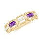 Natural Baguette Amethyst Half Eternity Wedding Band with Diamond