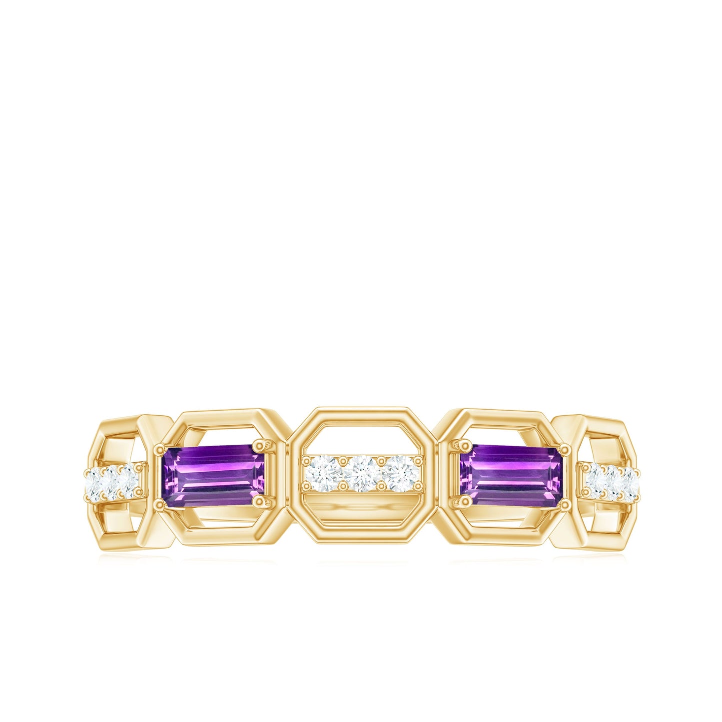 Natural Baguette Amethyst Half Eternity Wedding Band with Diamond