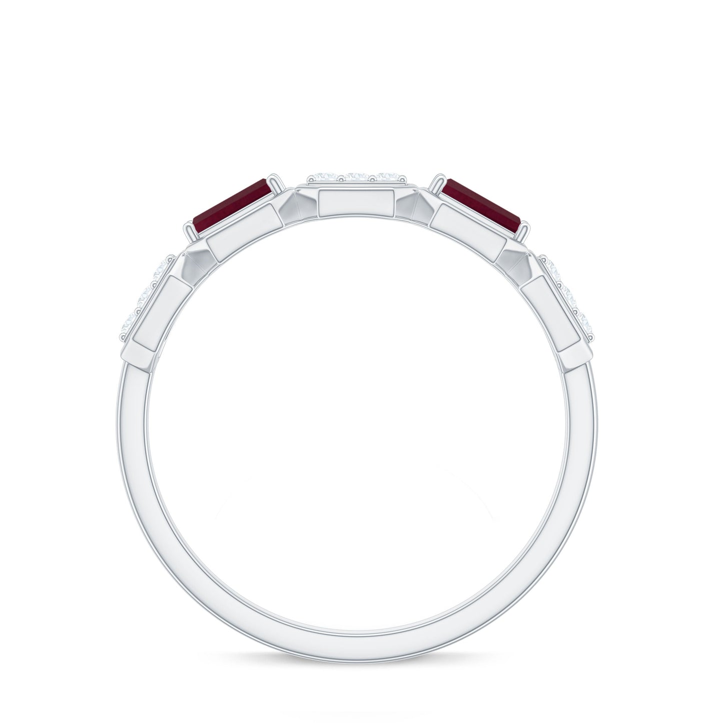Natural Baguette Ruby Band Ring with Diamond