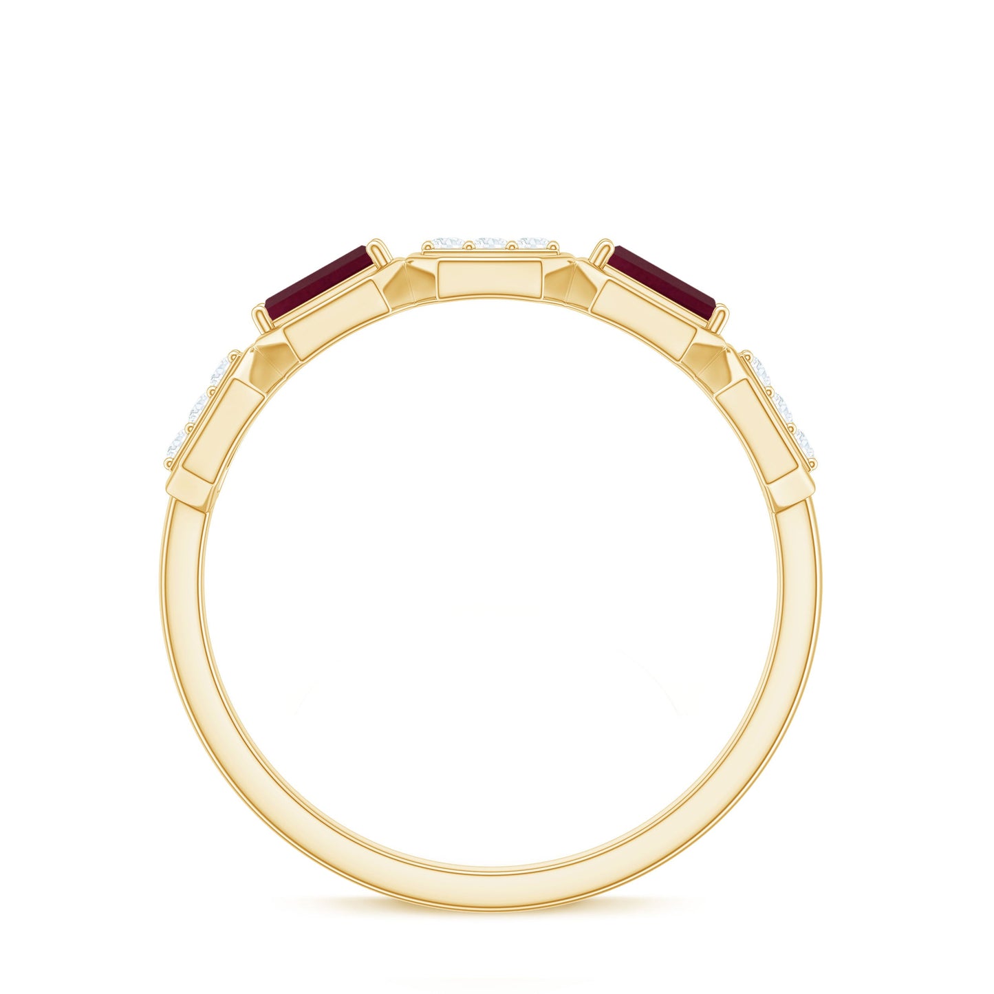 Natural Baguette Ruby Band Ring with Diamond
