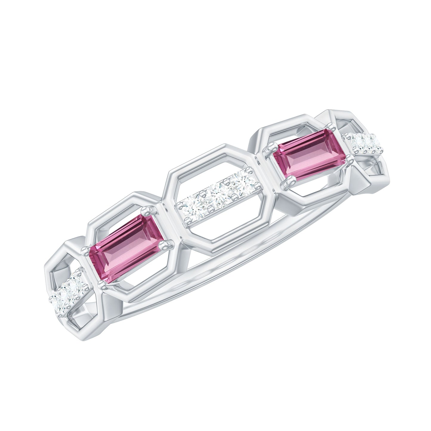Pink Tourmaline and Diamond Geometric Half Eternity Ring