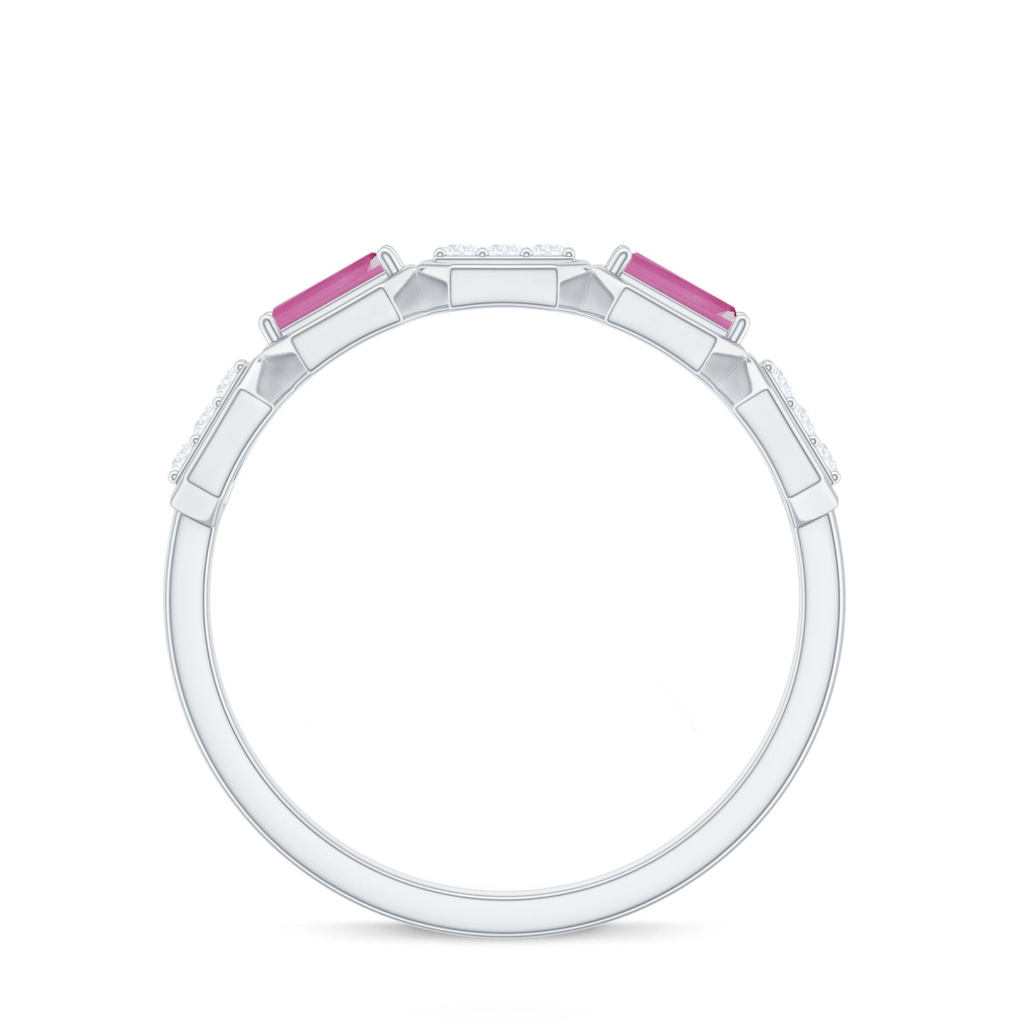 Pink Tourmaline and Diamond Geometric Half Eternity Ring