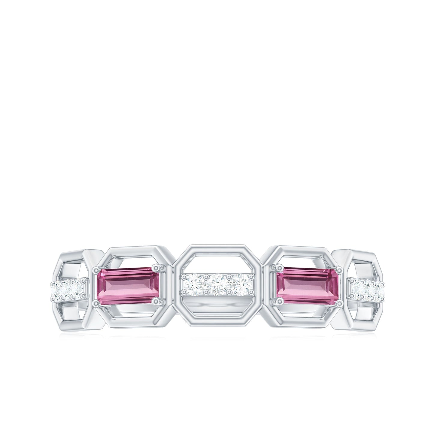 Pink Tourmaline and Diamond Geometric Half Eternity Ring