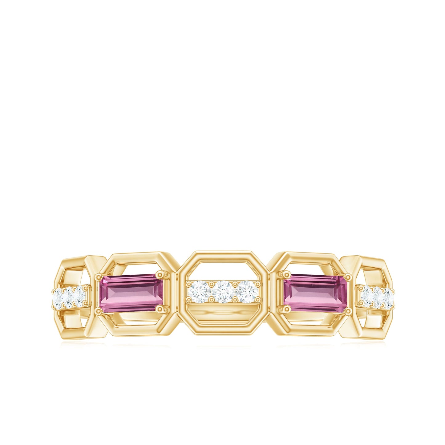 Pink Tourmaline and Diamond Geometric Half Eternity Ring