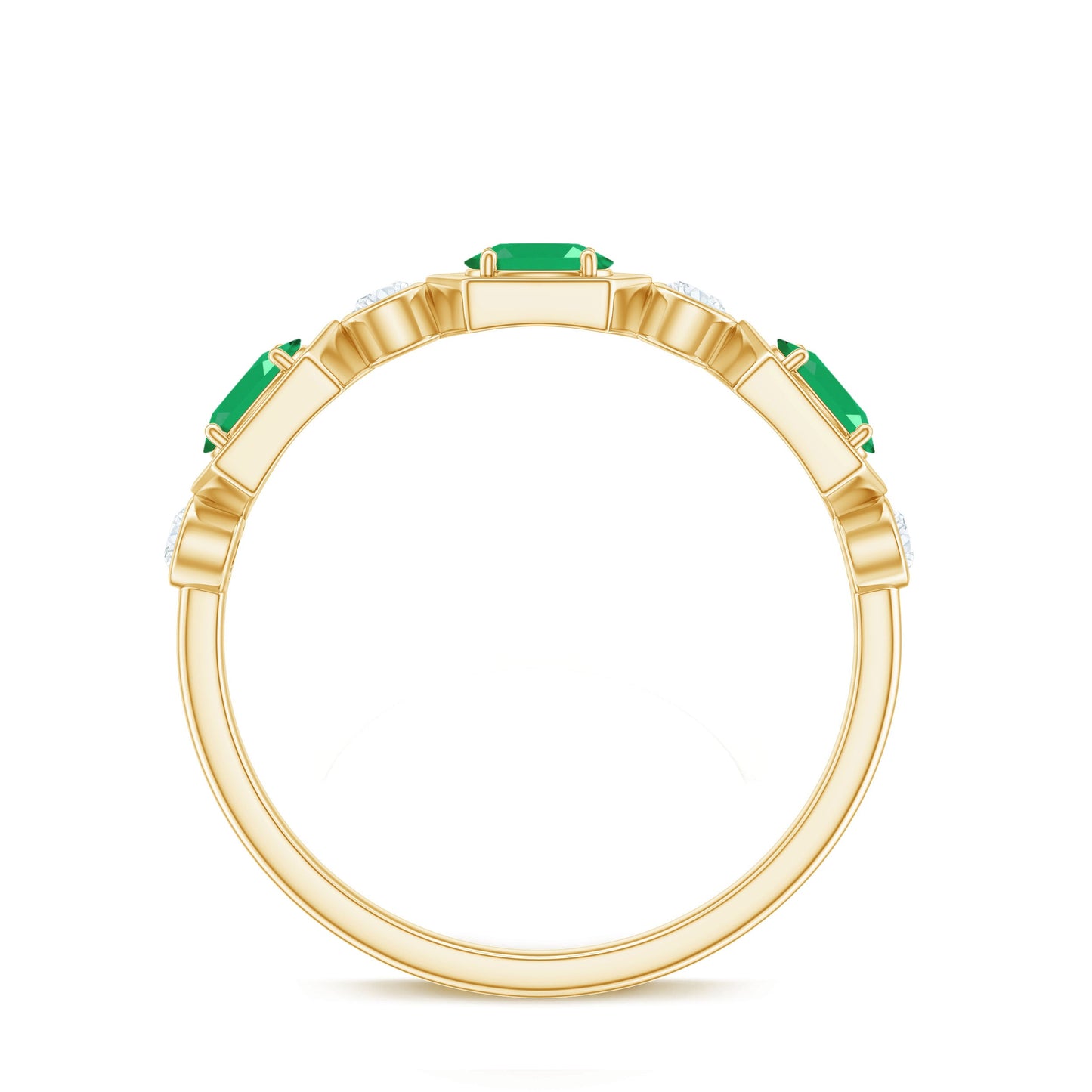 Classic Oval Emerald Diamond Half Eternity Band Ring in East West Style