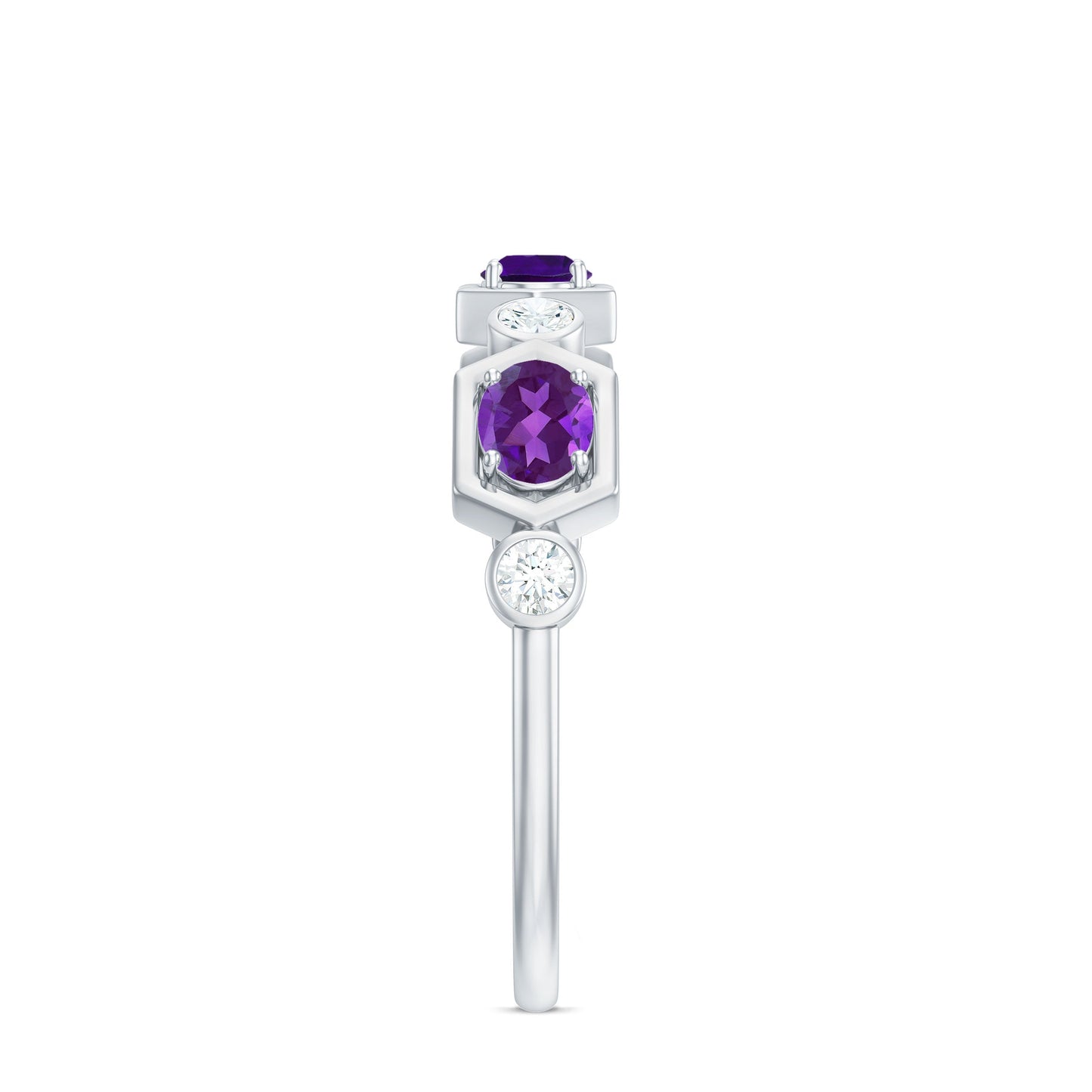 East West Style Amethyst Half Eternity Ring with Diamond