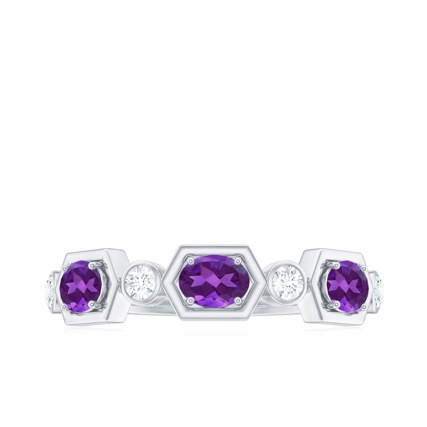 East West Style Amethyst Half Eternity Ring with Diamond