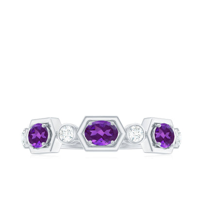 East West Style Amethyst Half Eternity Ring with Diamond