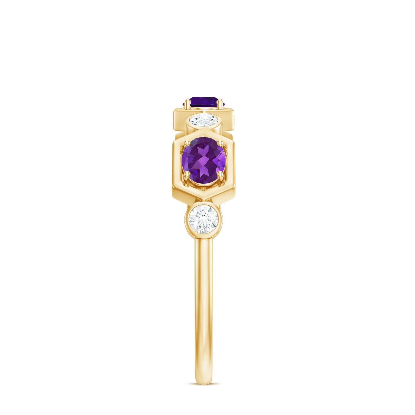 East West Style Amethyst Half Eternity Ring with Diamond