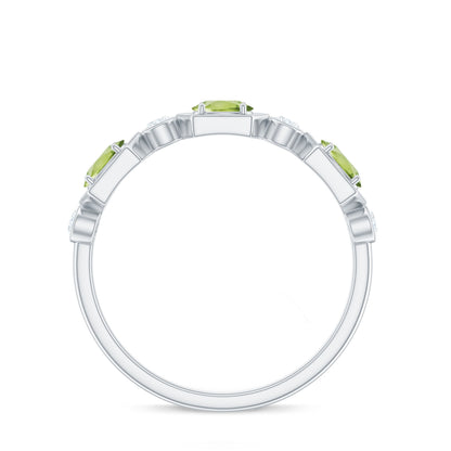 Natural Oval Peridot Diamond Half Eternity Ring for Women