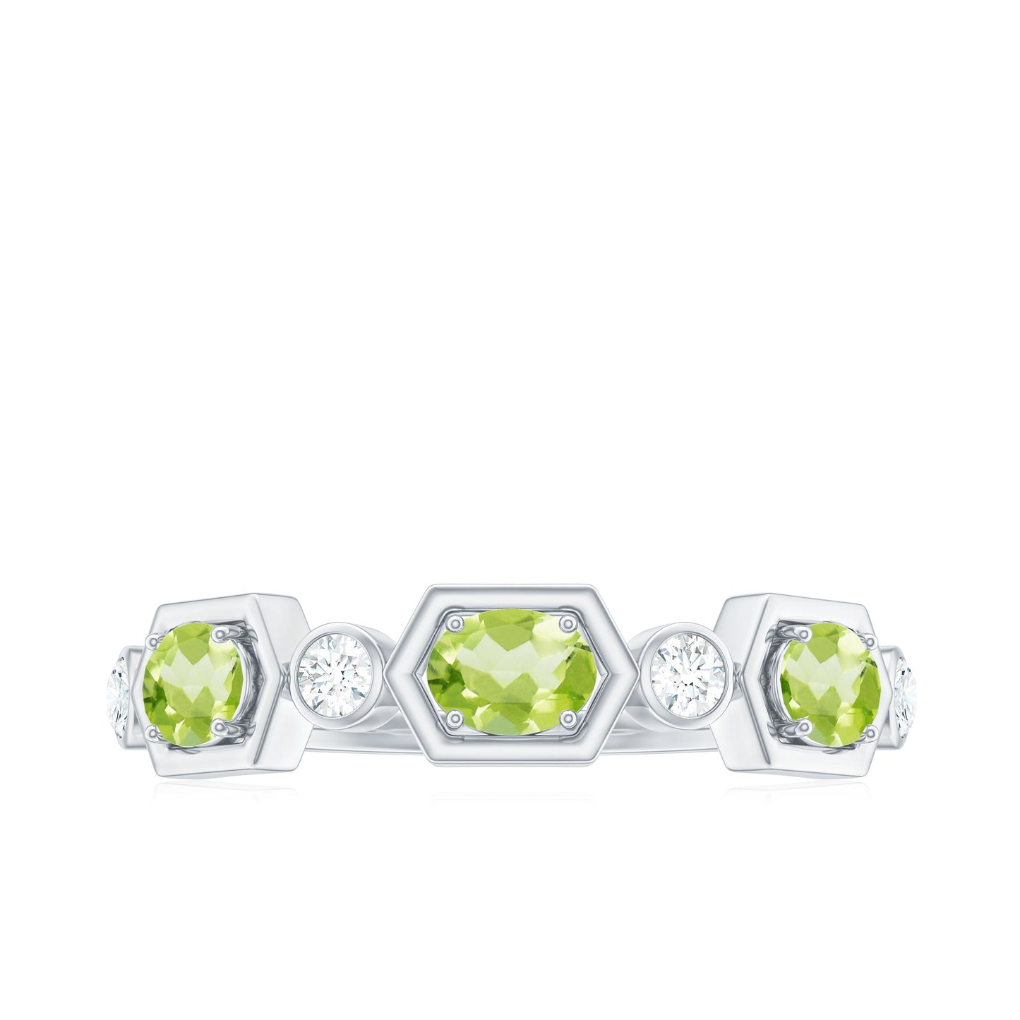 Natural Oval Peridot Diamond Half Eternity Ring for Women