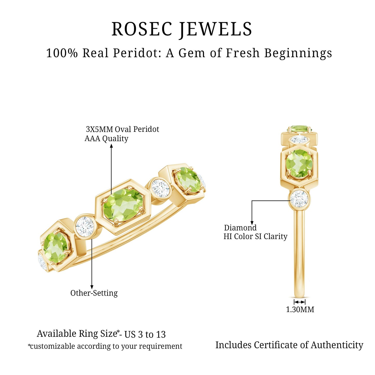 Natural Oval Peridot Diamond Half Eternity Ring for Women