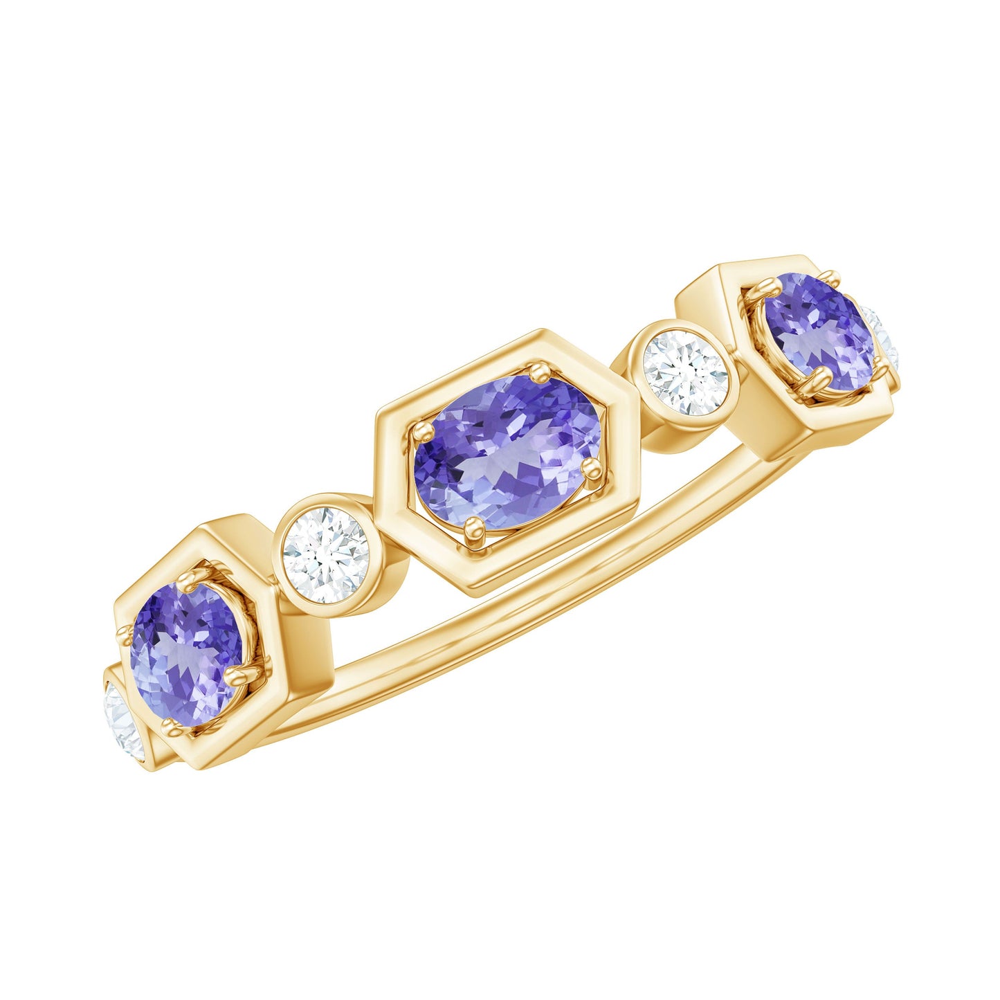 Real Tanzanite and Diamond Half Eternity Ring