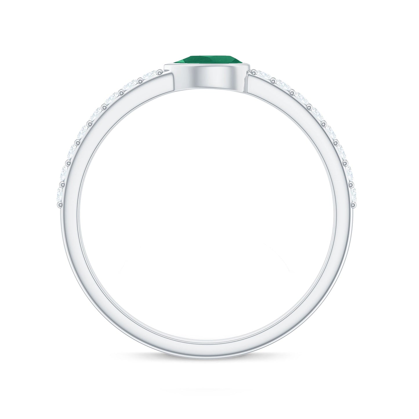 Natural Pear Shape Emerald Diamond Promise Ring in Bezel Setting