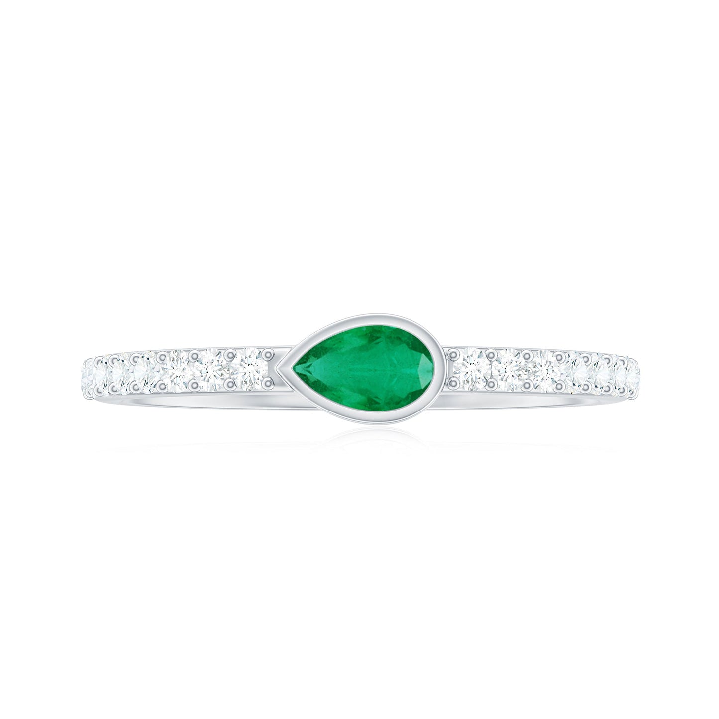 Natural Pear Shape Emerald Diamond Promise Ring in Bezel Setting