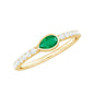 Natural Pear Shape Emerald Diamond Promise Ring in Bezel Setting