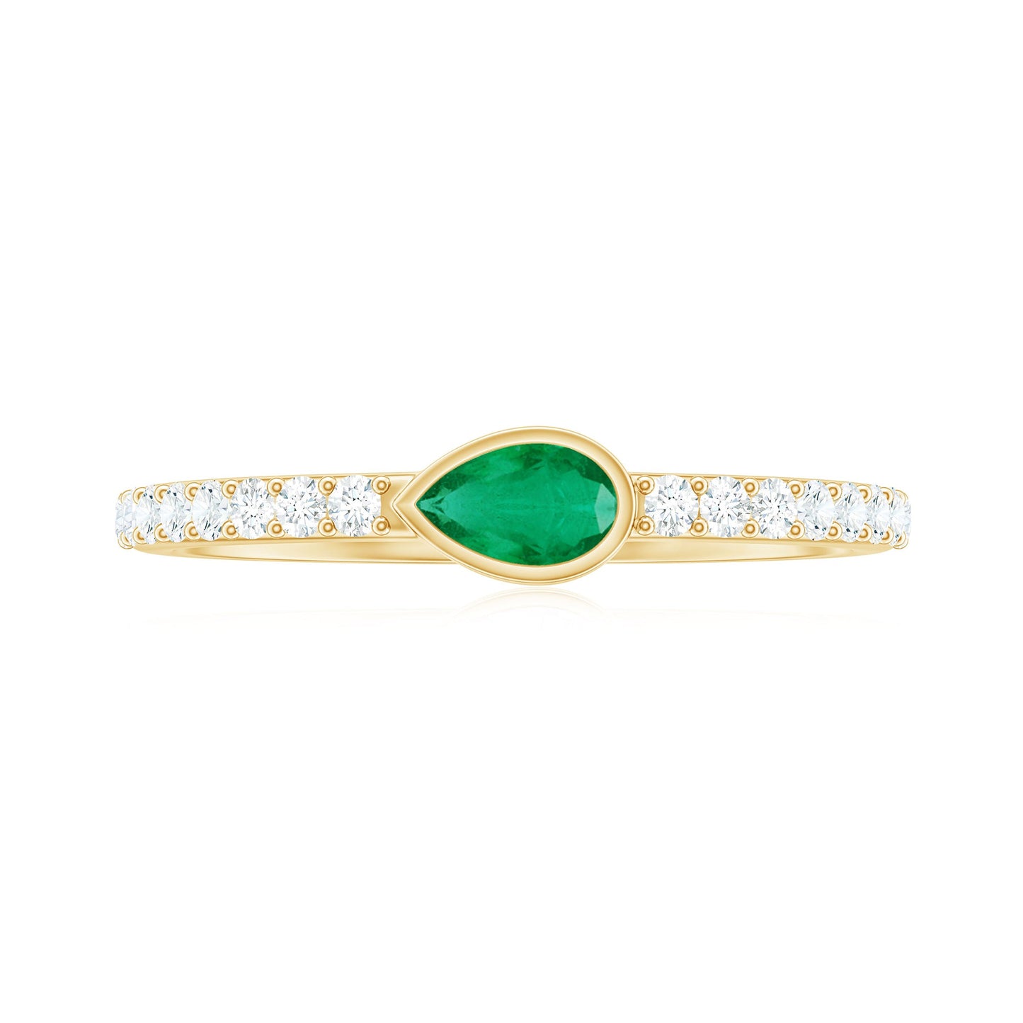 Natural Pear Shape Emerald Diamond Promise Ring in Bezel Setting