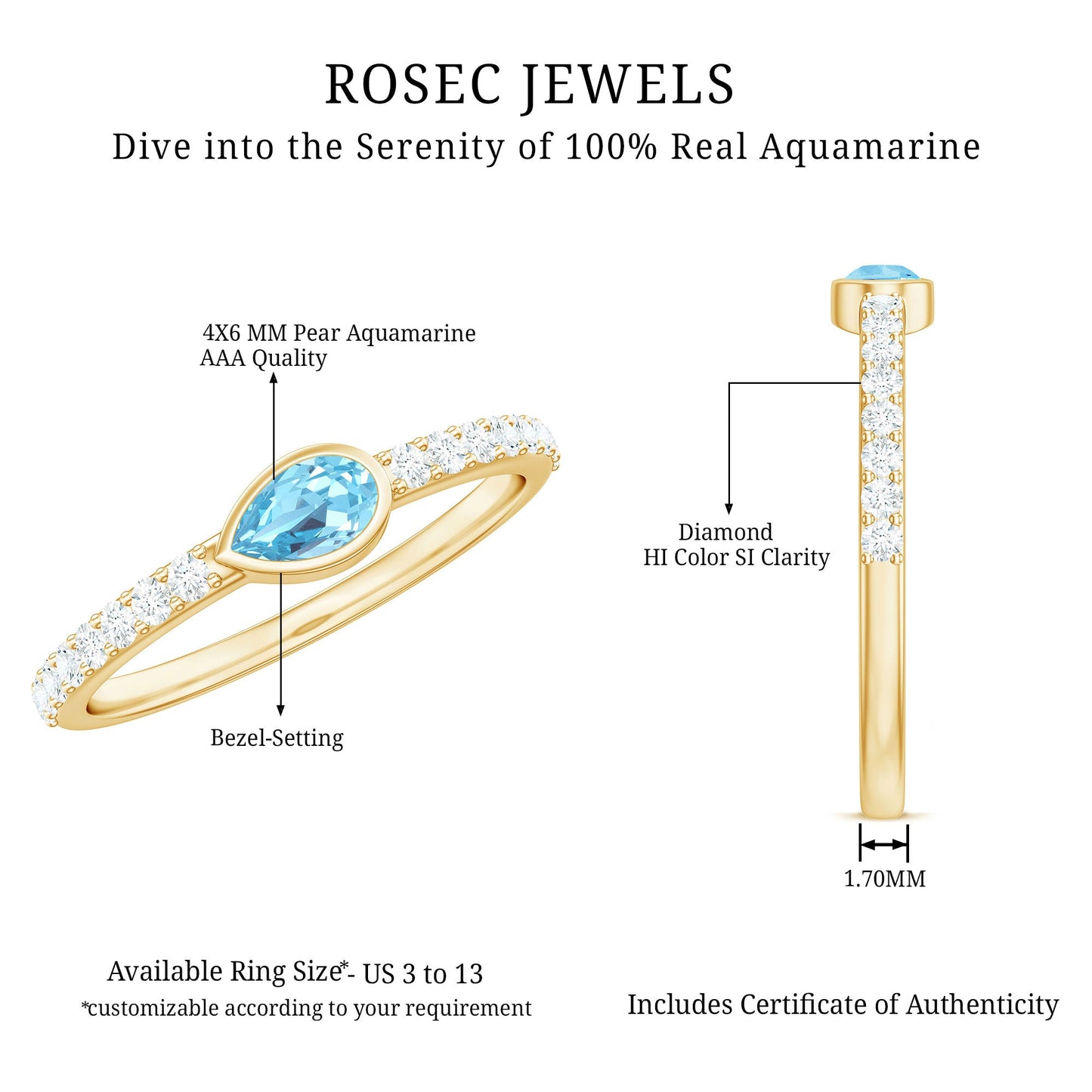 Pear Cut Aquamarine Promise Ring with Diamond