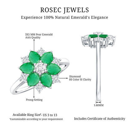 Genuine Emerald and Diamond Nature Inspired Statement Ring
