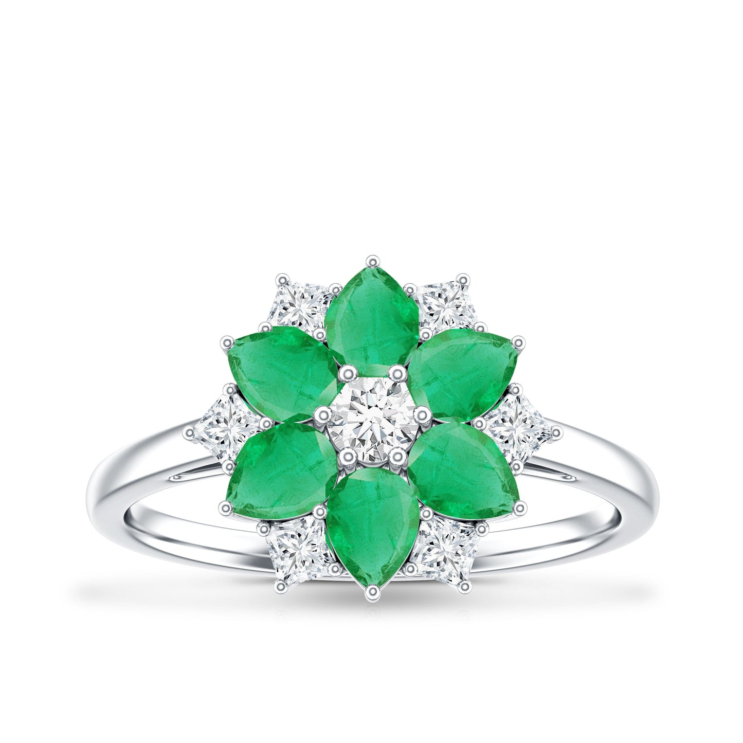 Genuine Emerald and Diamond Nature Inspired Statement Ring