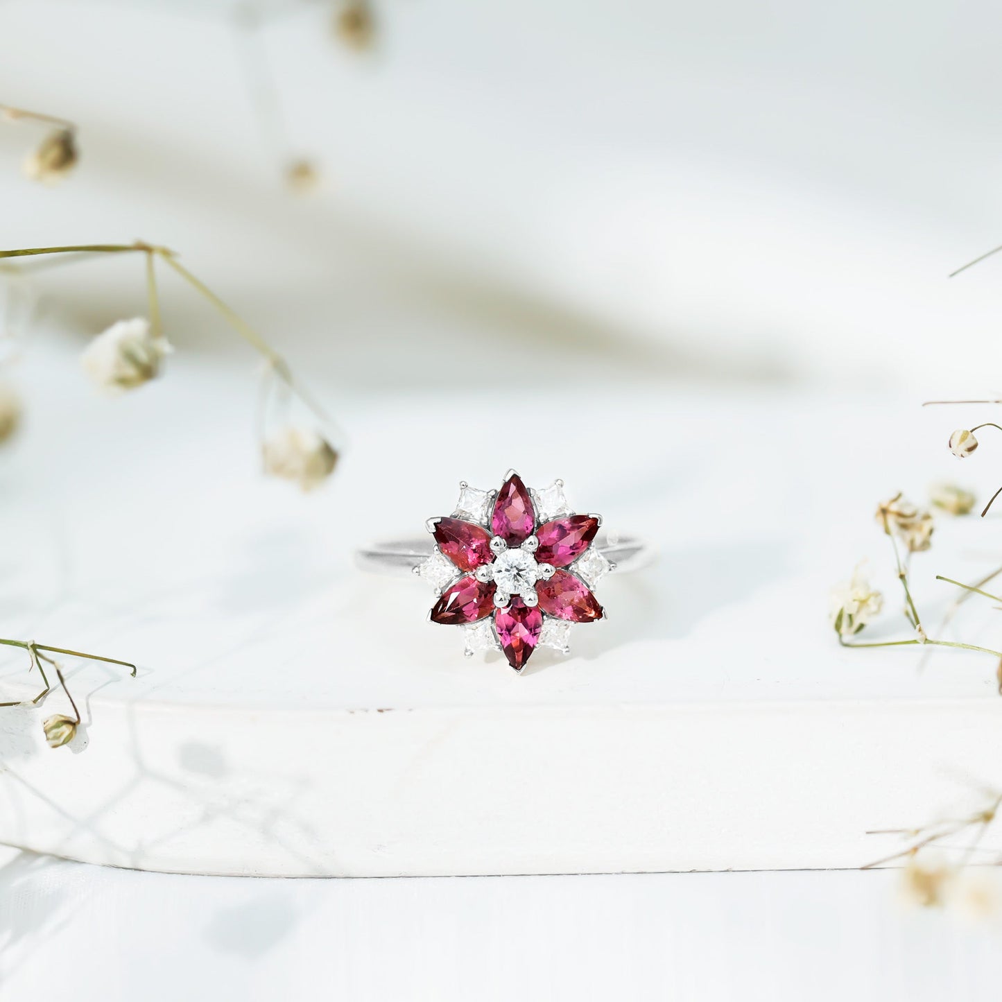 Certified Pink Tourmaline Flower Engagement Ring with Diamond