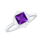 Natural 1.2 Carat Princess Cut Amethyst Flower Engagement Ring with Diamond