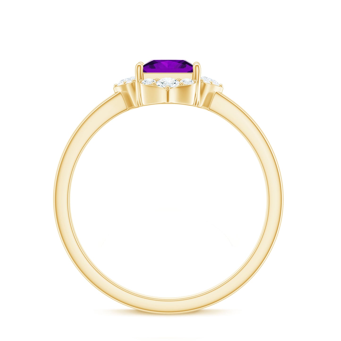Natural 1.2 Carat Princess Cut Amethyst Flower Engagement Ring with Diamond