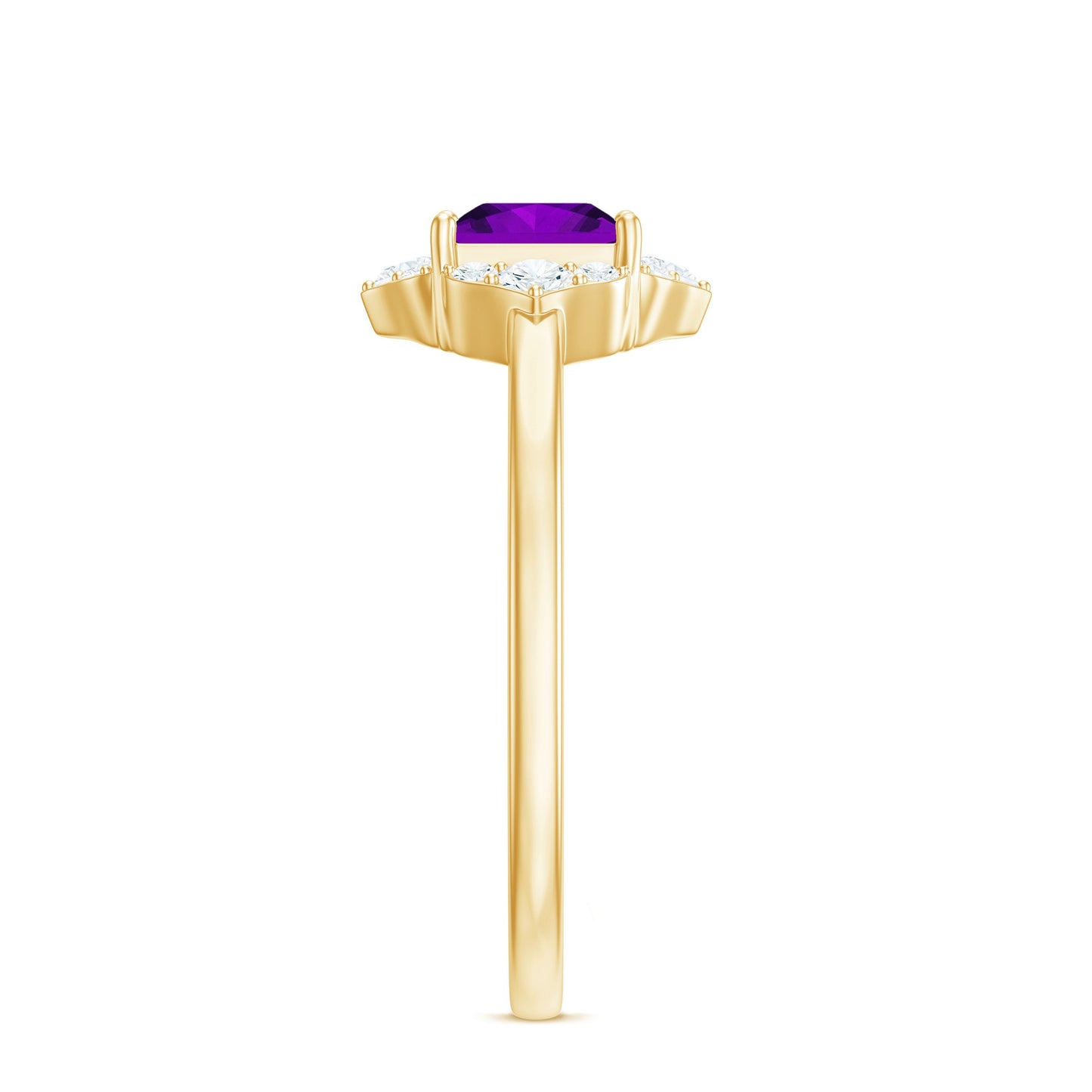 Natural 1.2 Carat Princess Cut Amethyst Flower Engagement Ring with Diamond