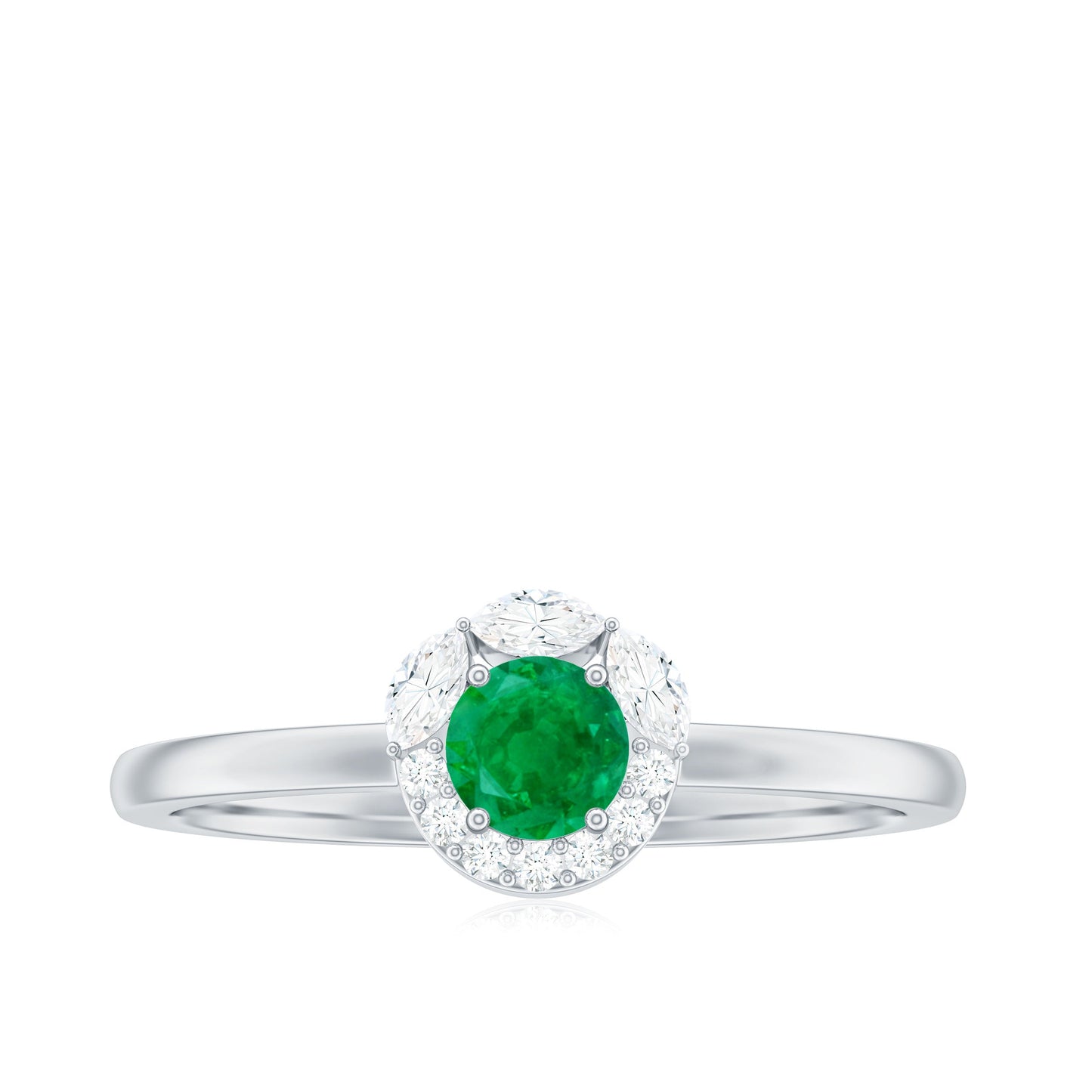 Natural Emerald Promise Ring with Diamond Halo