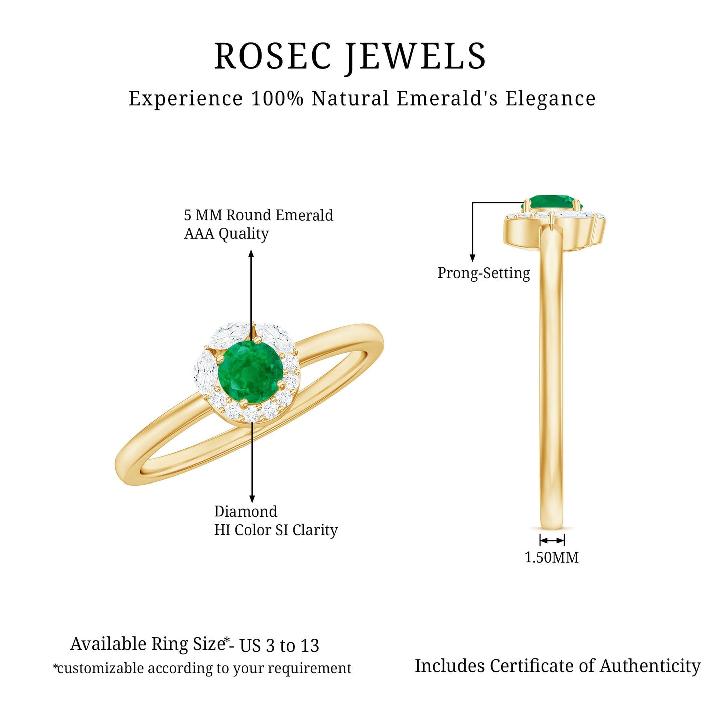 Natural Emerald Promise Ring with Diamond Halo