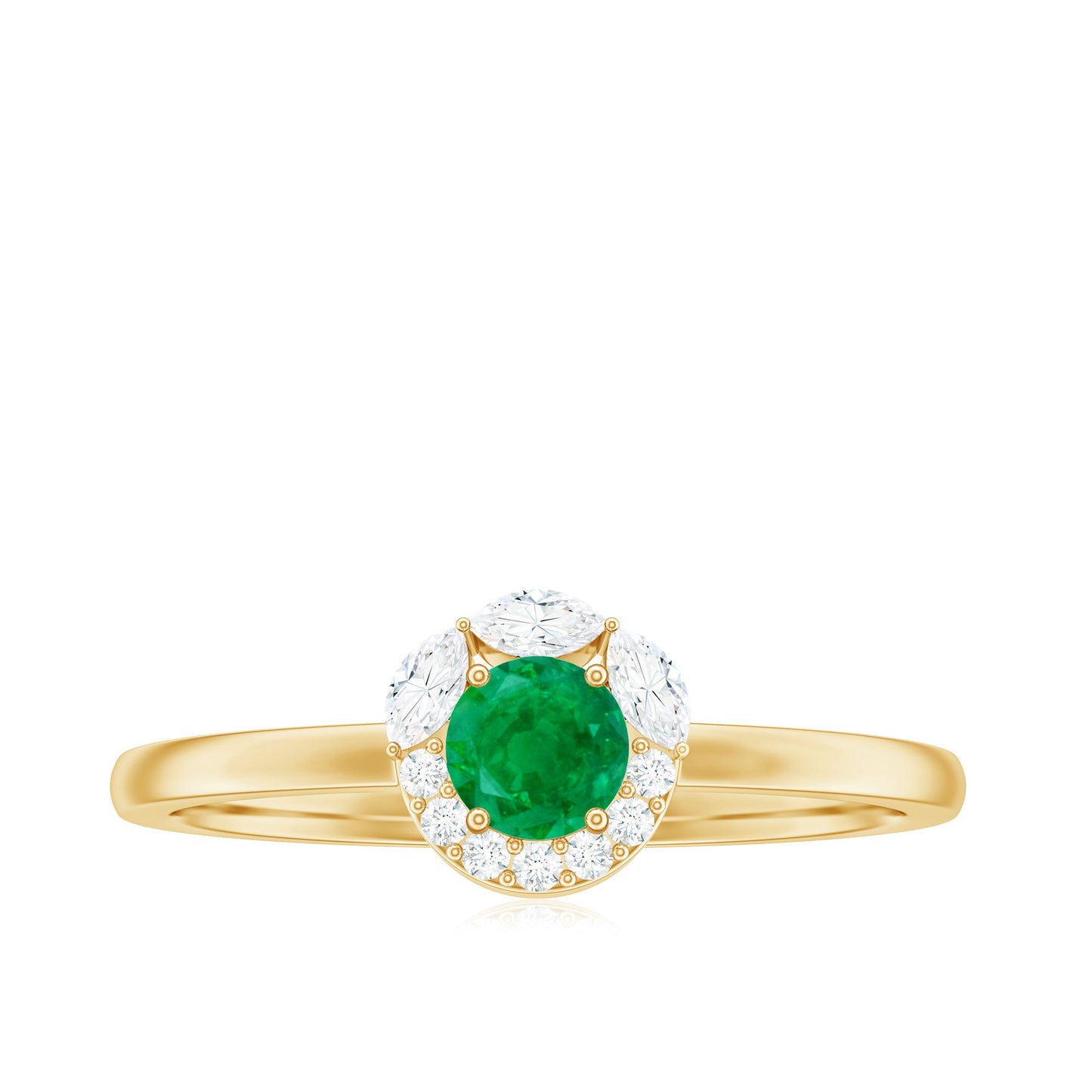 Natural Emerald Promise Ring with Diamond Halo