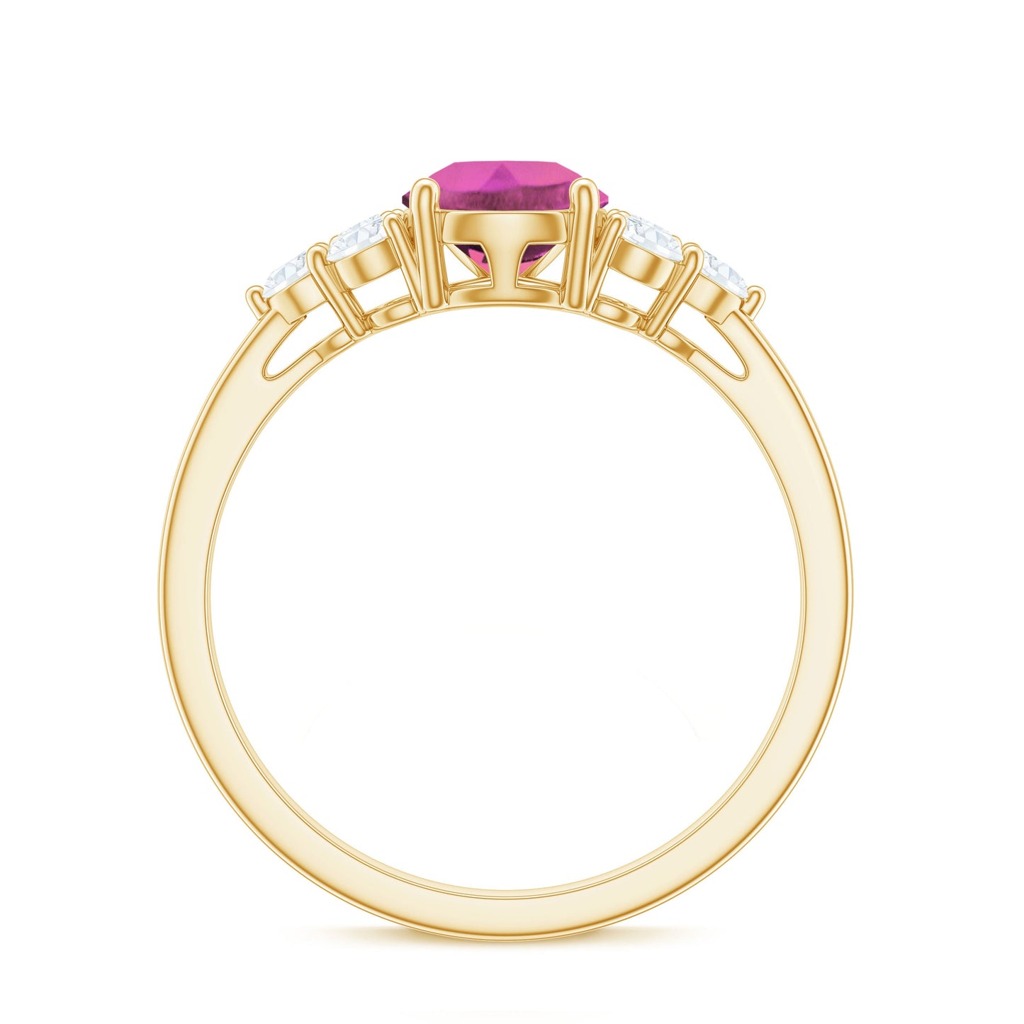 Pear Shaped Pink Tourmaline Solitaire Engagement Ring with Diamond Trio