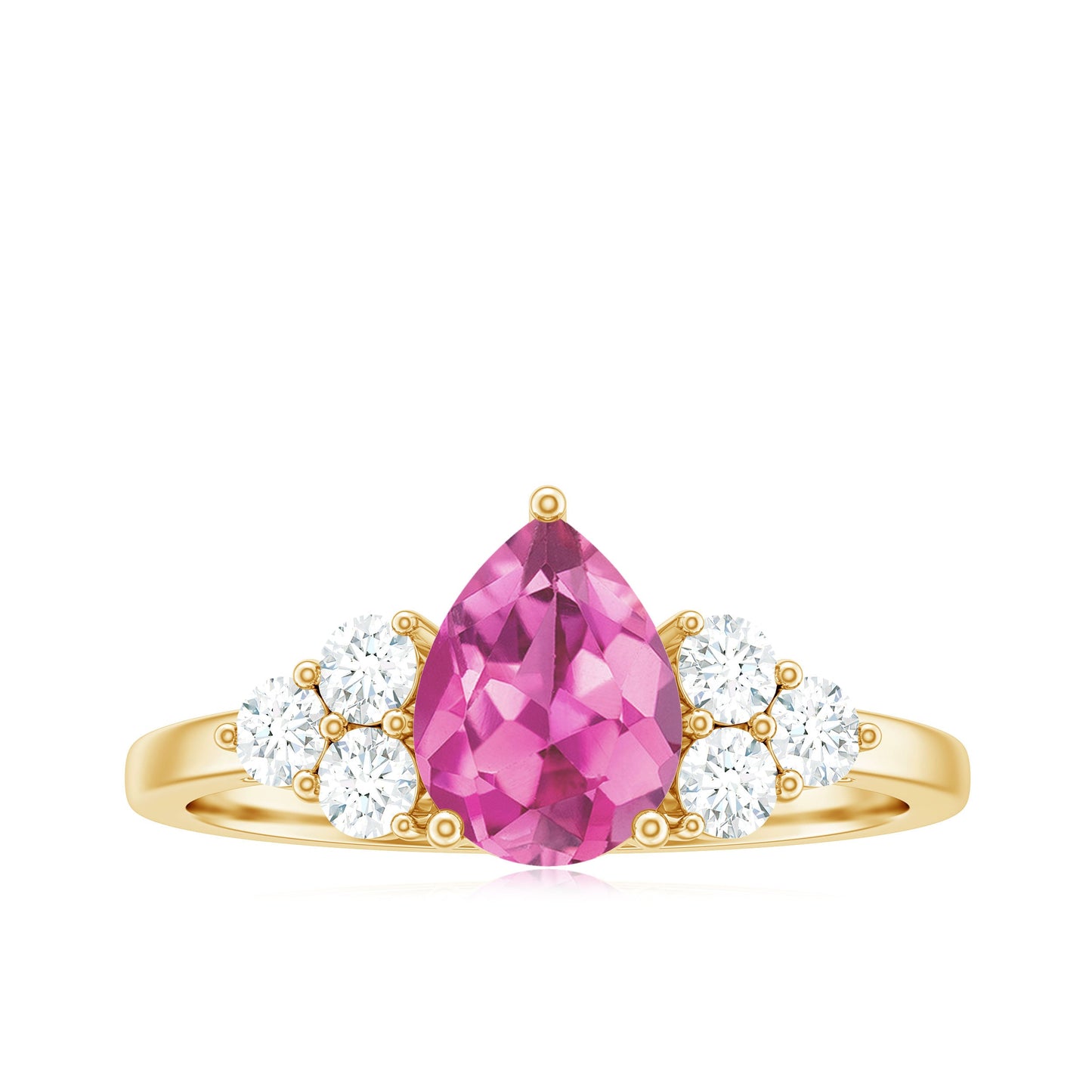 Pear Shaped Pink Tourmaline Solitaire Engagement Ring with Diamond Trio
