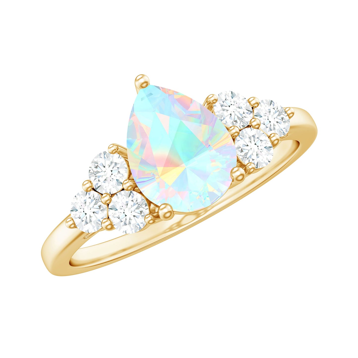 Natural 2 Carat Ethiopian Opal Pear Shaped Engagement Ring with Diamond Trio