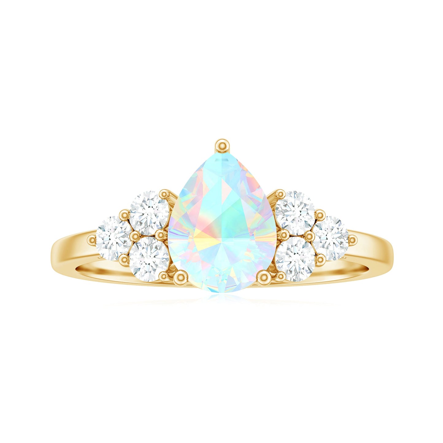 Natural 2 Carat Ethiopian Opal Pear Shaped Engagement Ring with Diamond Trio