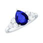 Certified 1.6 Carat Lab Grown Blue Sapphire Pear Engagement Ring with Diamond Trio