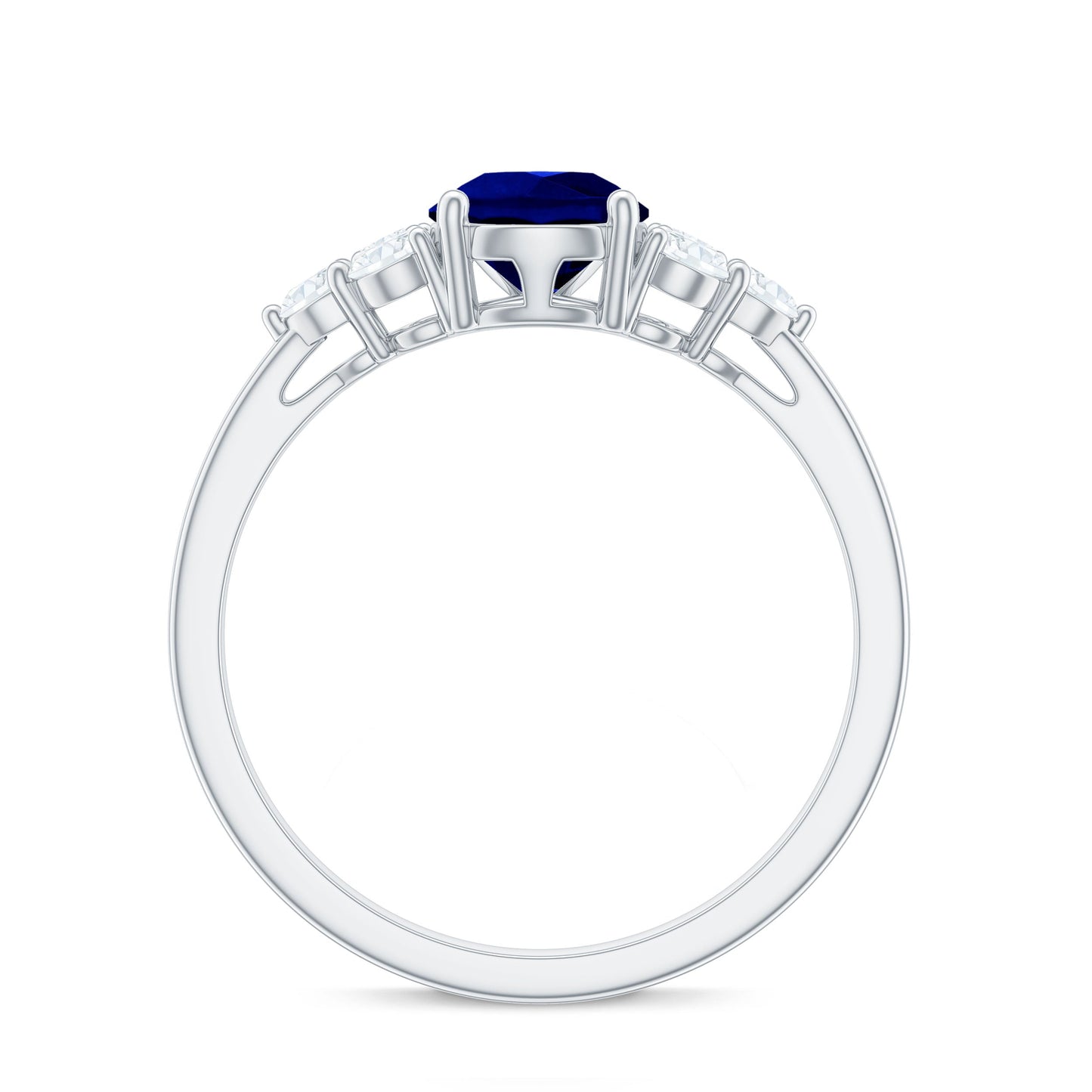 Certified 1.6 Carat Lab Grown Blue Sapphire Pear Engagement Ring with Diamond Trio