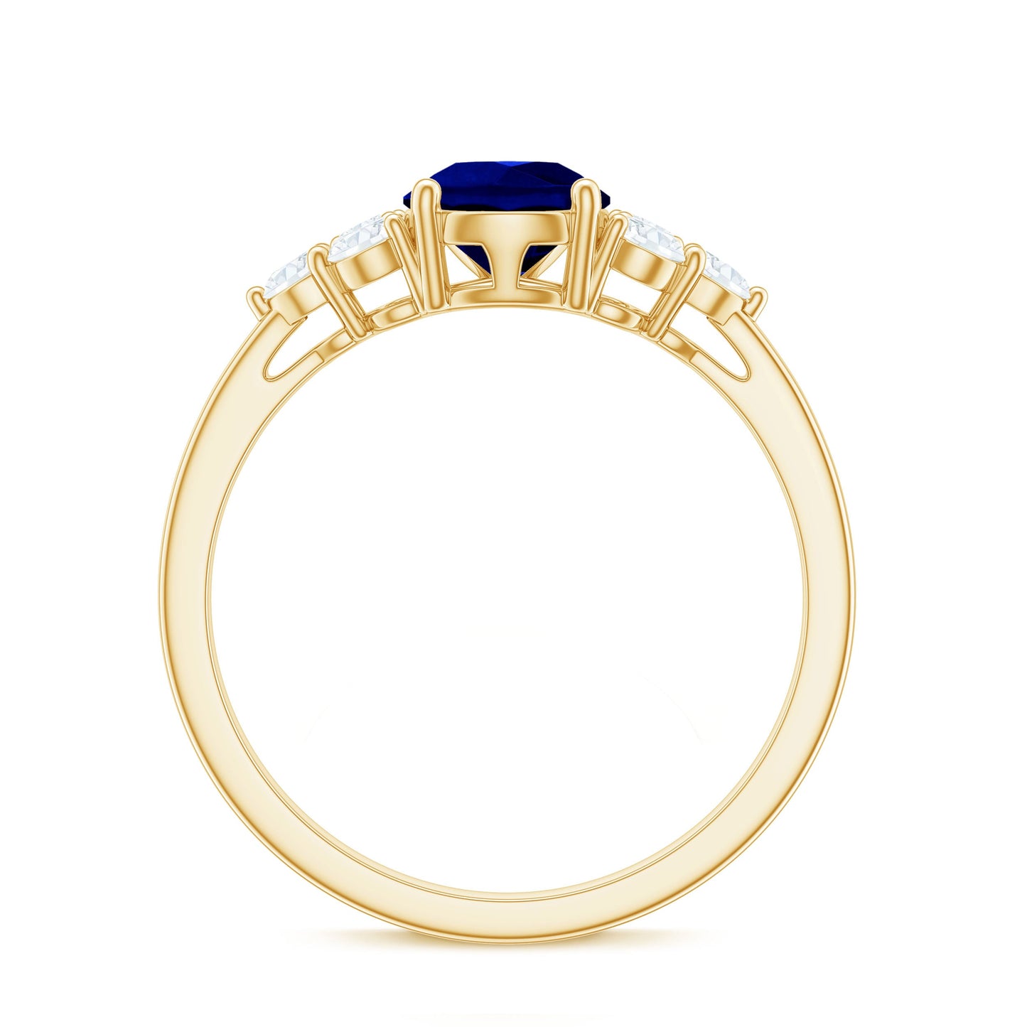 Certified 1.6 Carat Lab Grown Blue Sapphire Pear Engagement Ring with Diamond Trio