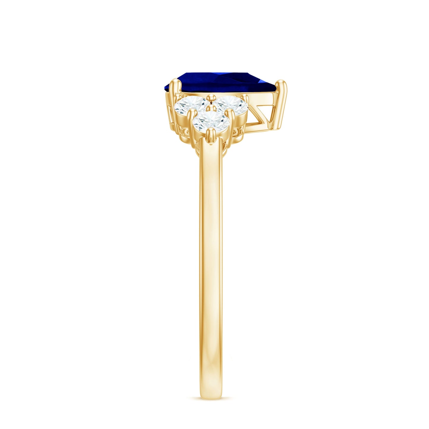 Certified 1.6 Carat Lab Grown Blue Sapphire Pear Engagement Ring with Diamond Trio