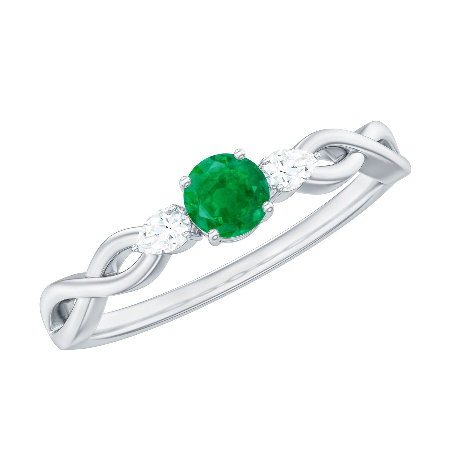 Genuine Emerald and Diamond Promise Ring with Crossover Shank