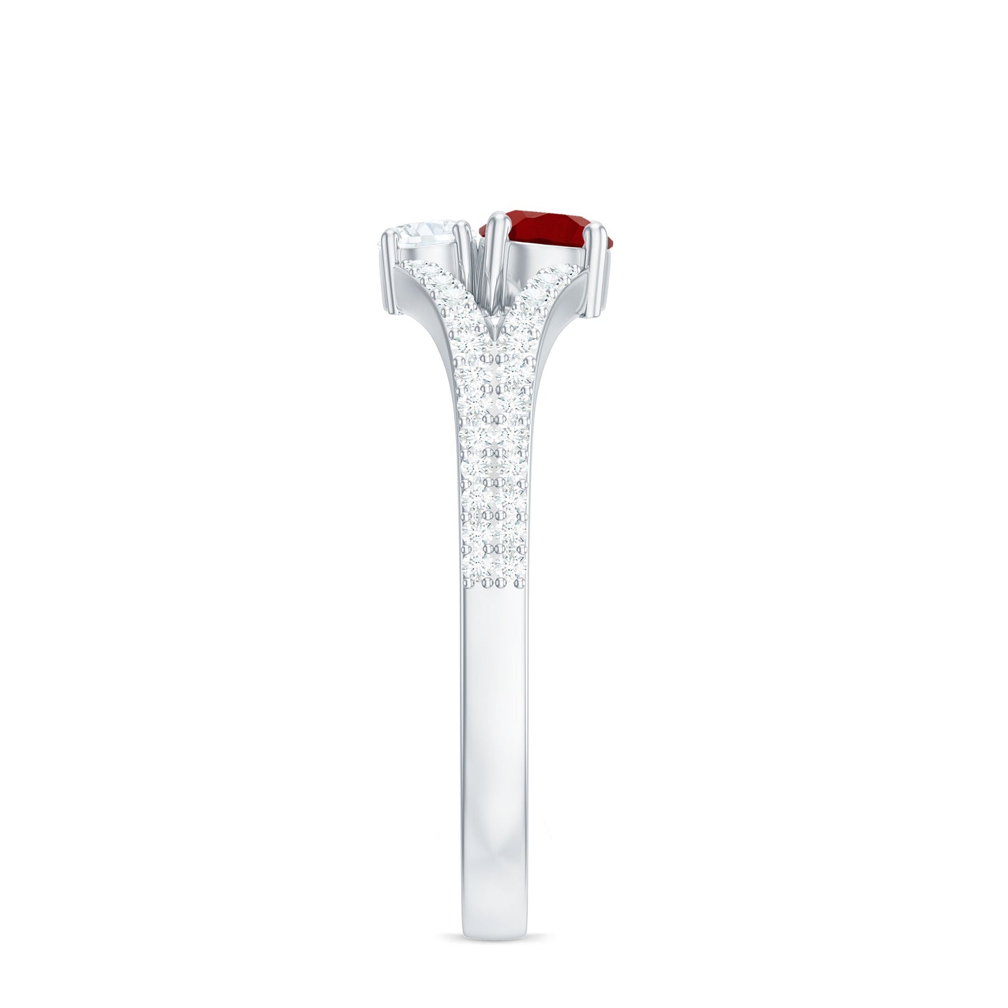 Certified Lab Grown Ruby Diamond 2 Stone Promise Ring with Split Shank