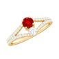 Certified Lab Grown Ruby Diamond 2 Stone Promise Ring with Split Shank
