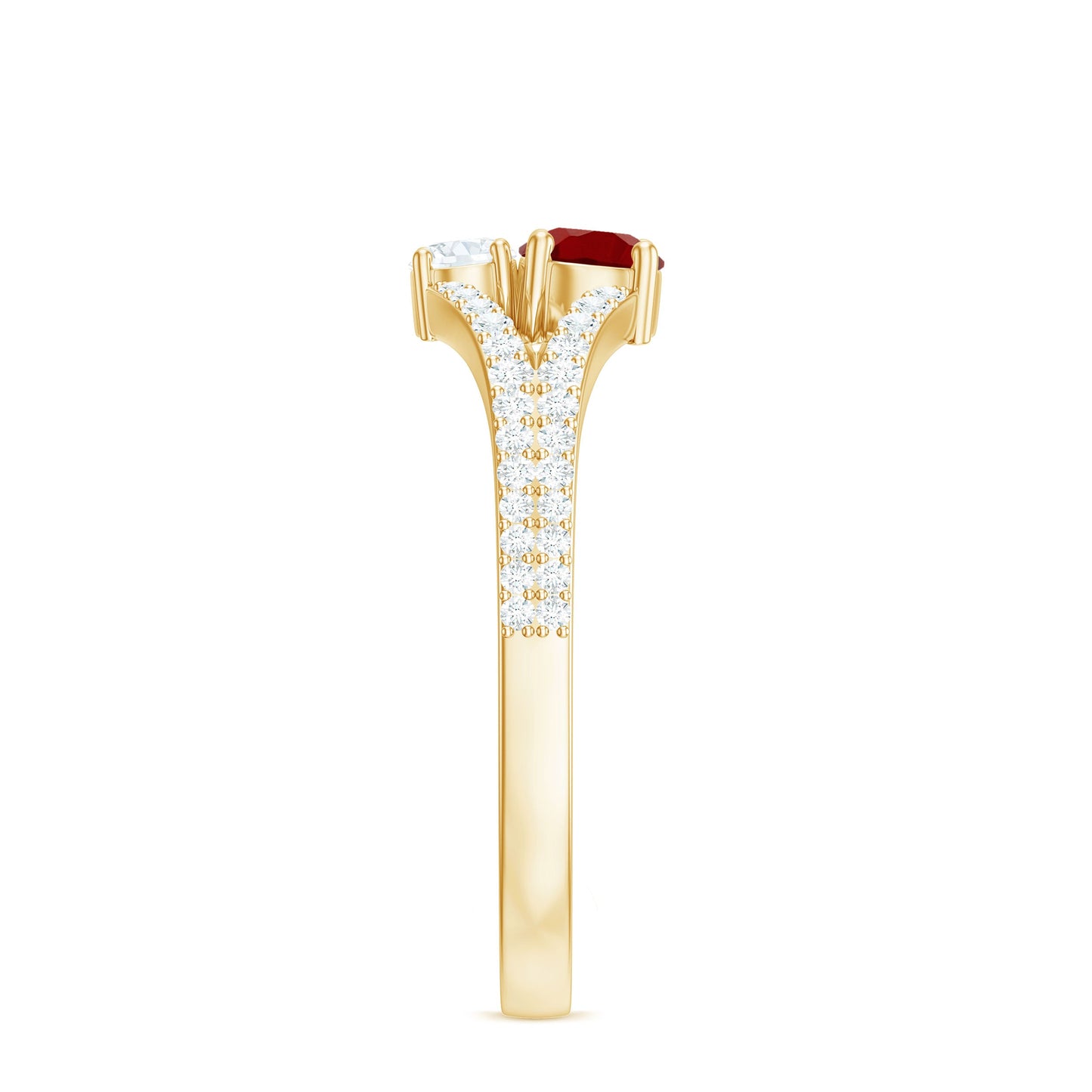 Certified Lab Grown Ruby Diamond 2 Stone Promise Ring with Split Shank
