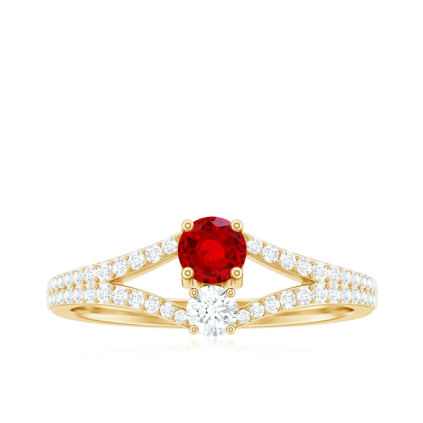 Certified Lab Grown Ruby Diamond 2 Stone Promise Ring with Split Shank
