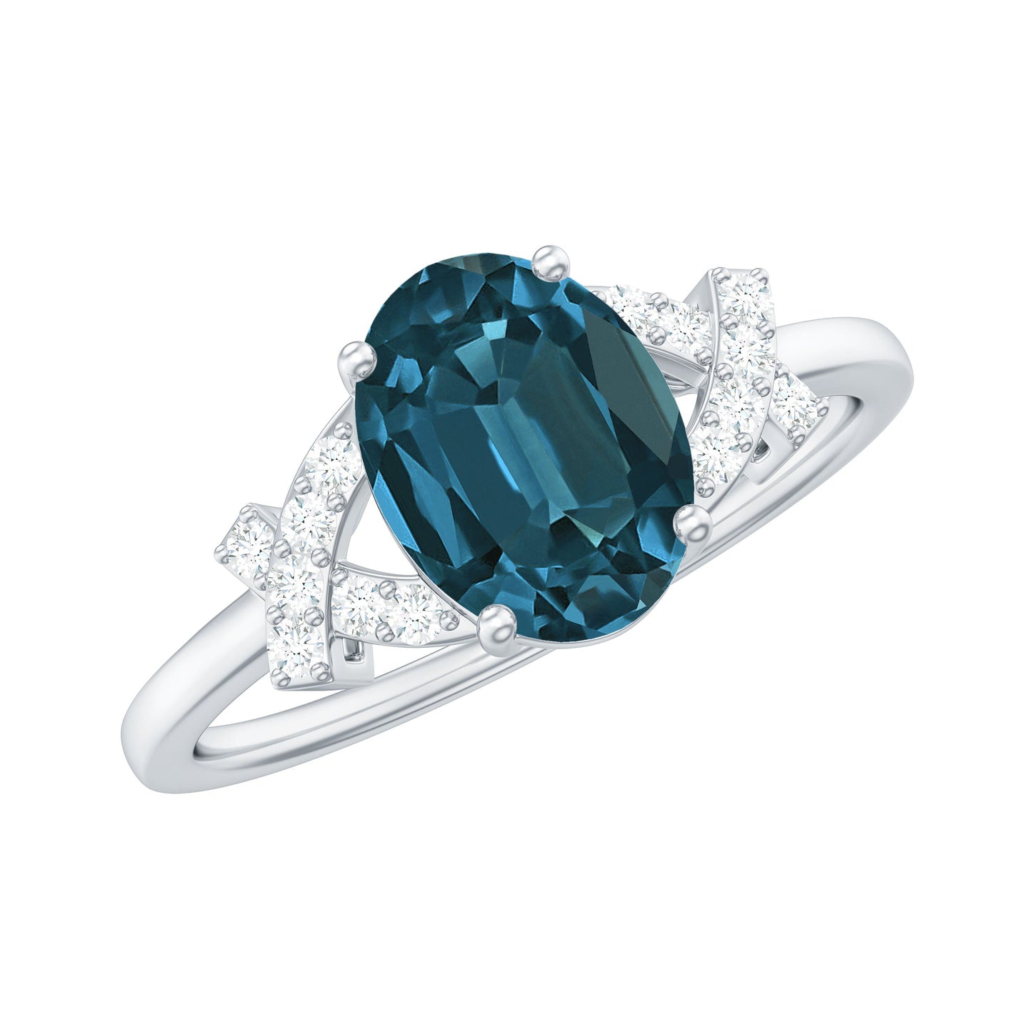 1 Carat Oval Cut London Blue Topaz Solitaire Engagement Ring with Split Shank