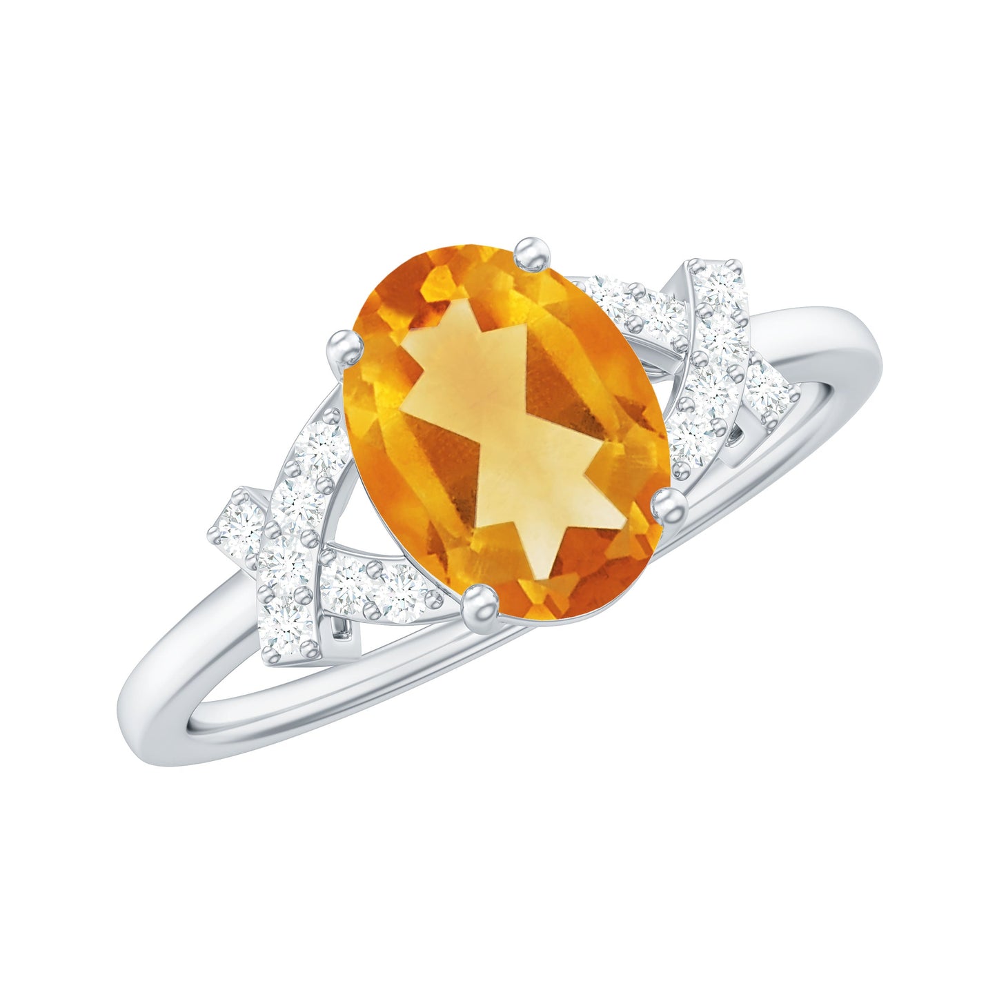 Natural 1 Carat Citrine Oval Engagement Ring with Diamond