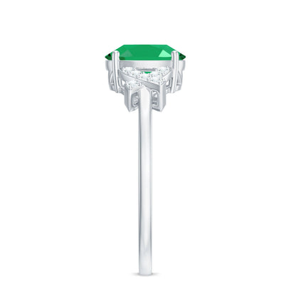 Real Solitaire Emerald Oval Engagement Ring with Diamond Split Shank